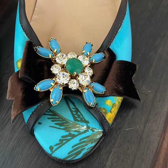 J. Crew Floral High Heel with Velvet & Jewel Trim - Picture 2 of 9